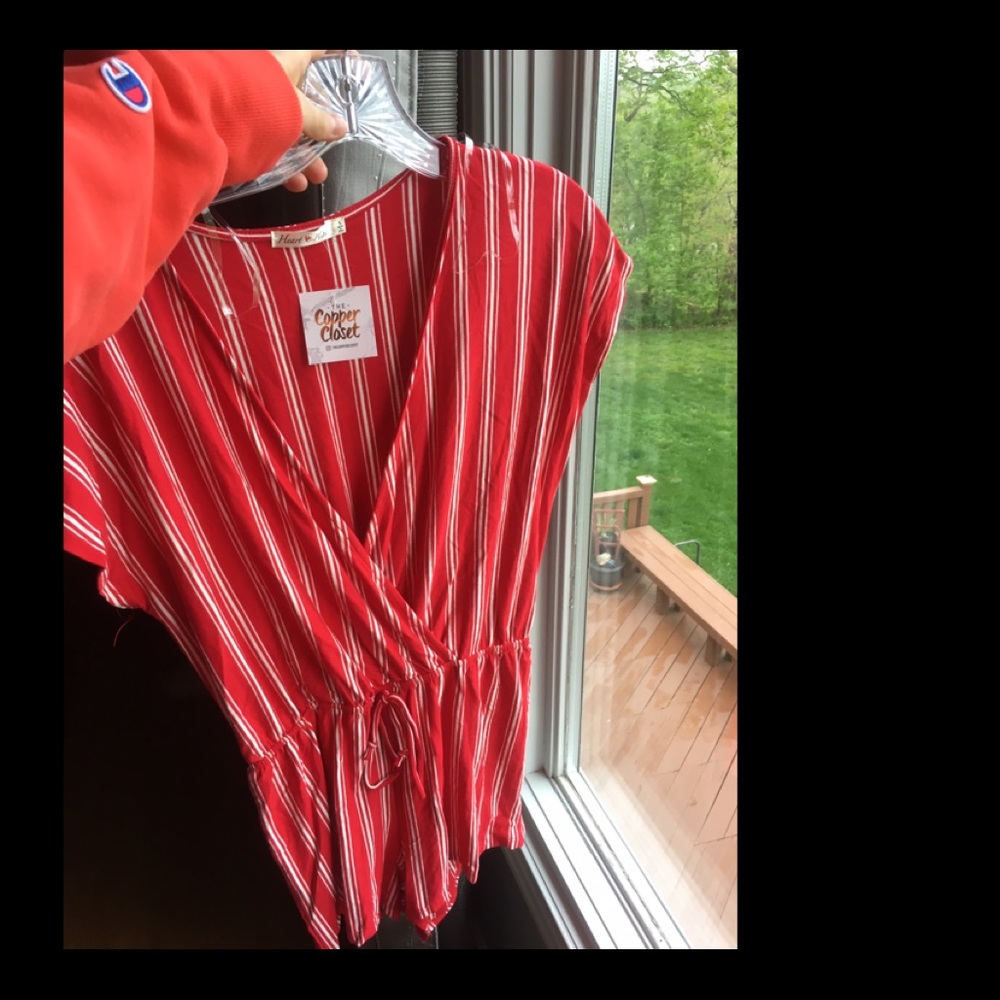 Red and white striped romper